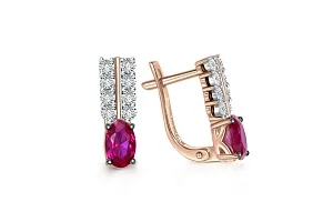 Серьги из красного золота с 2 корундами и 16 фианитами