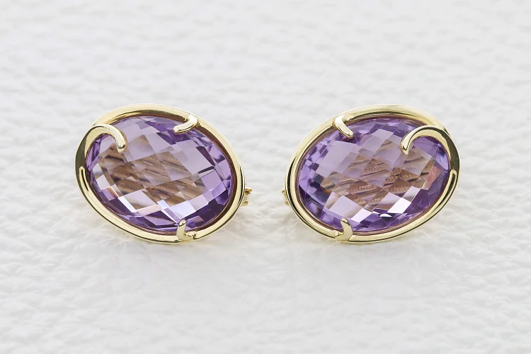 Серьги из жёлтого золота с 2 аметистами