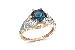 Кольцо из красного золота с топазом лондон и 8 фианитами