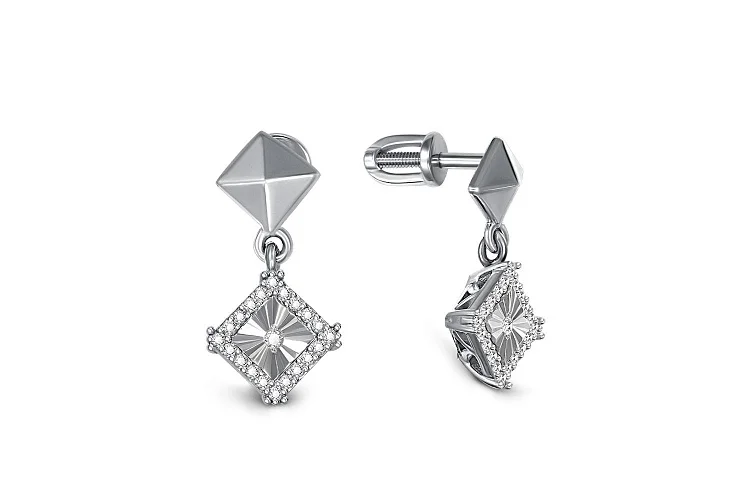 Серьги-пусеты Квадраты из белого золота с 42 бриллиантами