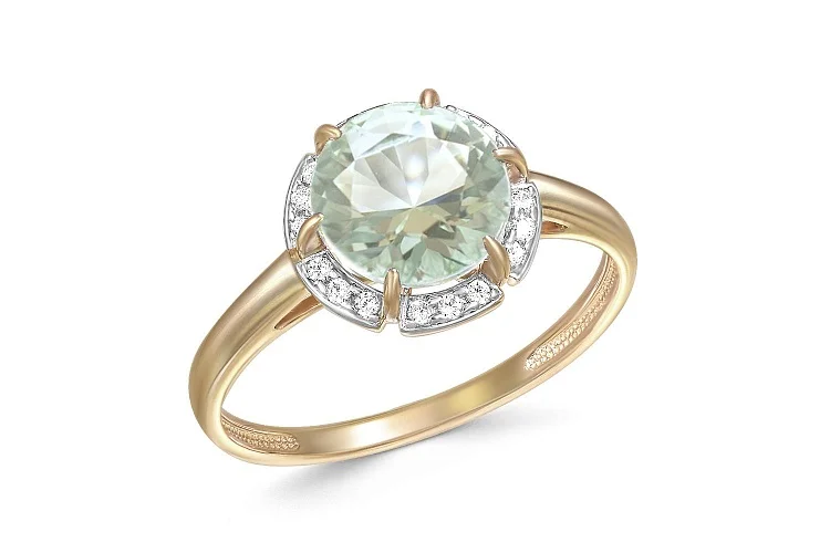 Кольцо из жёлтого золота с аметистом и 18 фианитами