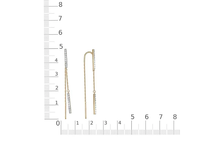 Серьги-продёвки Дорожки из жёлтого золота с 36 фианитами