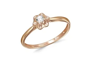 Кольцо Цветок из красного золота с бриллиантом