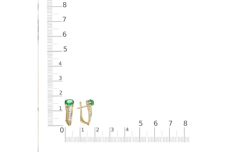 Серьги из жёлтого золота с 2 изумрудами и 12 бриллиантами