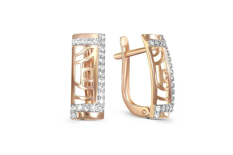 Серьги из красного золота с 42 фианитами