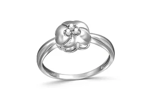Кольцо Цветок из белого золота с 3 фианитами