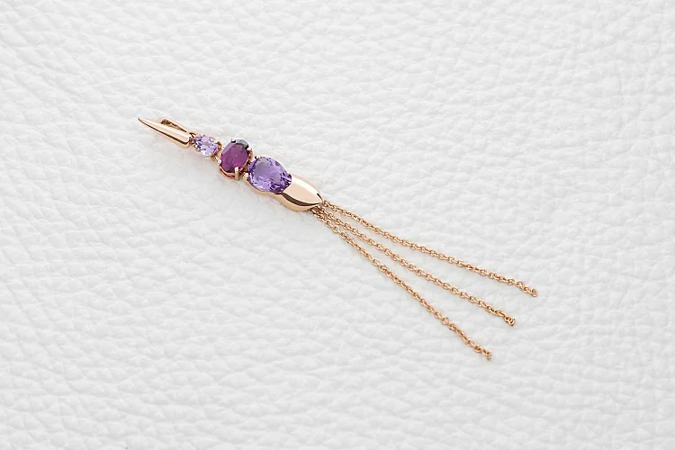 Подвеска из красного золота с 2 аметистами и родолитом