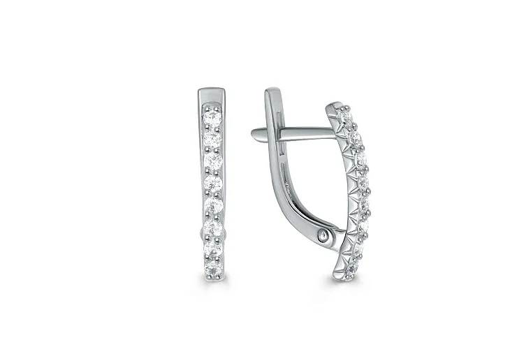 Серьги Дорожки из белого золота с 16 фианитами