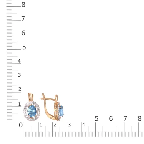Серьги из красного золота с 2 топазами swiss и 44 фианитами