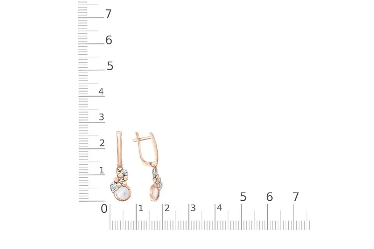 Серьги Цветы из красного золота с перламутром и 14 фианитами