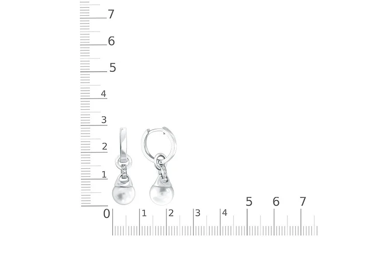 Серьги-трансформеры из белого золота с 2 жемчужинами и 6 фианитами