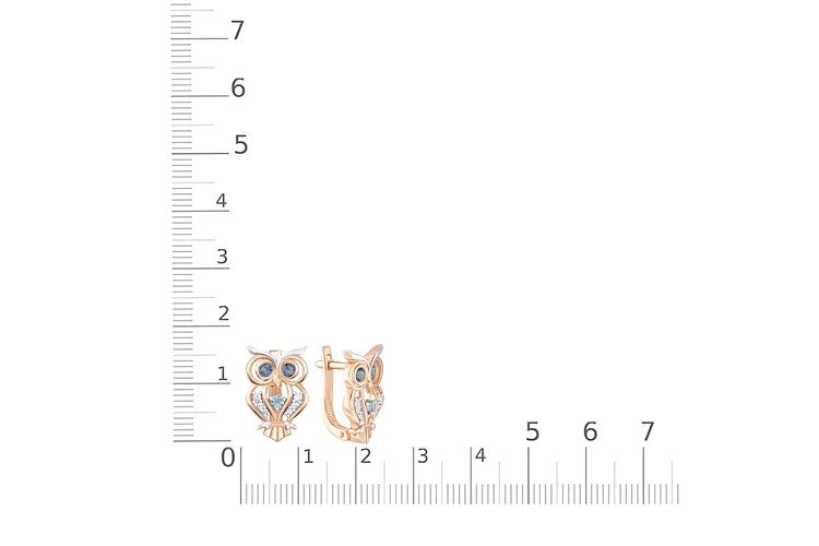 Серьги Совы из красного золота с топазами лондон, фианитами и топазами sky