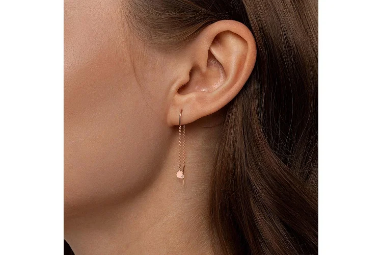 Серьги-продёвки из красного золота с 2 бриллиантами