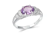 Кольцо из белого золота с аметистом и 14 фианитами