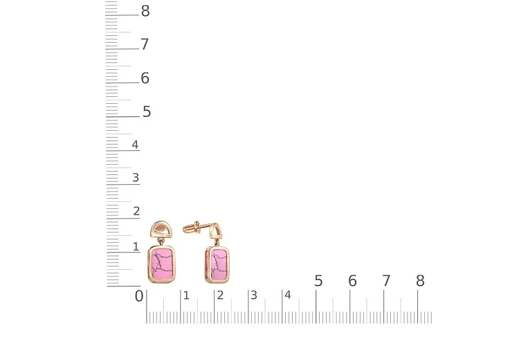 Серьги-пусеты Прямоугольники из красного золота с бирюзой