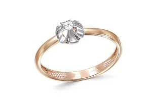 Кольцо Цветок из красного золота с бриллиантом