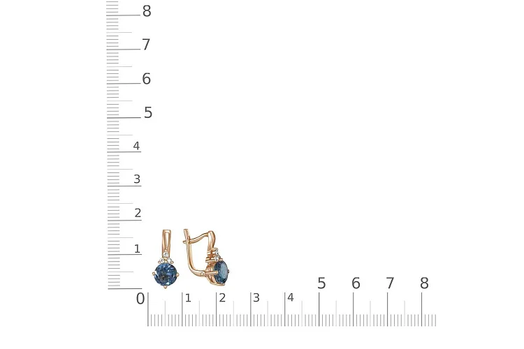 Серьги из красного золота с 2 топазами лондон и 6 фианитами