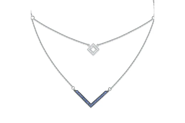 Колье Квадрат из белого золота с 35 фианитами