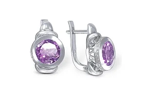 Серьги из белого золота с 2 аметистами и 52 фианитами