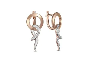 Серьги Змеи из красного золота с 34 фианитами