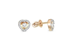 Серьги-пусеты Сердца из красного золота с 42 бриллиантами