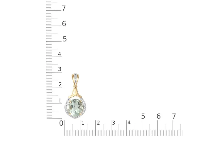 Подвеска из жёлтого золота с празиолитом и 31 фианитами