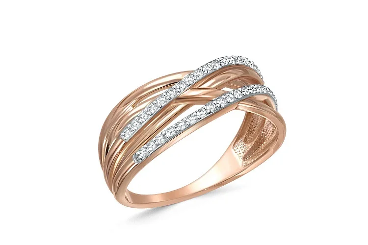 Кольцо из красного золота с 38 фианитами