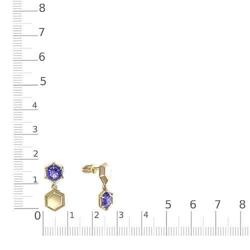 Серьги-пусеты из жёлтого золота с 2 ситаллами