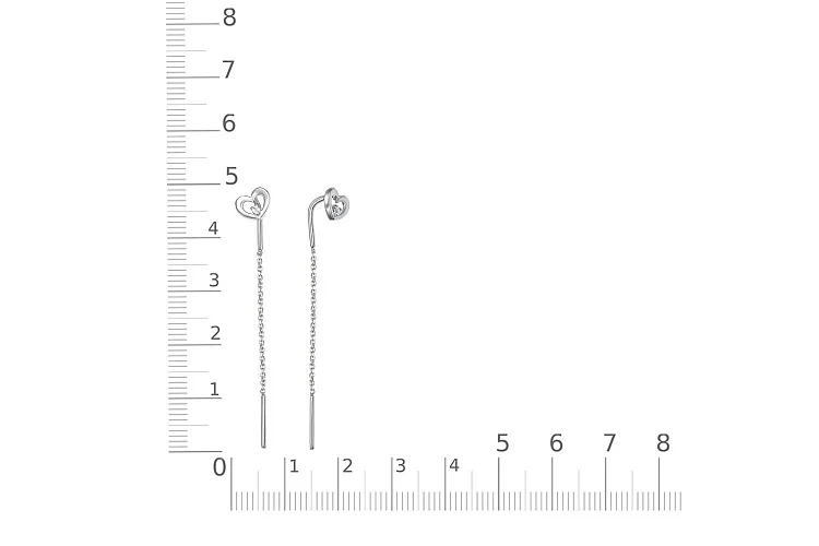 Серьги-продёвки Сердца из белого золота с 2 фианитами