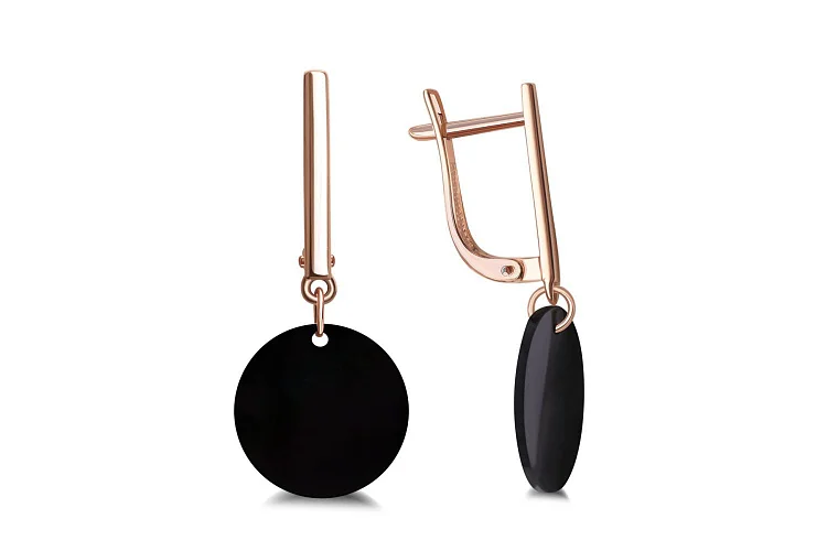 Серьги из красного золота с 2 ониксами