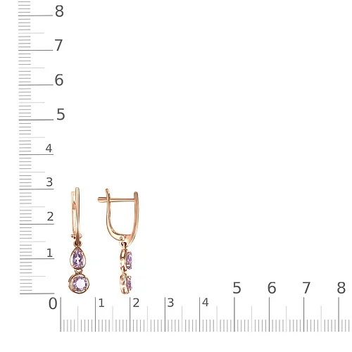 Серьги из красного золота с 4 аметистами