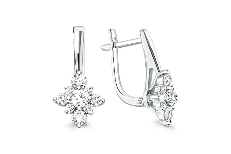 Серьги из белого золота с 18 фианитами