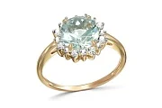 Кольцо из жёлтого золота с празиолитом и 16 фианитами
