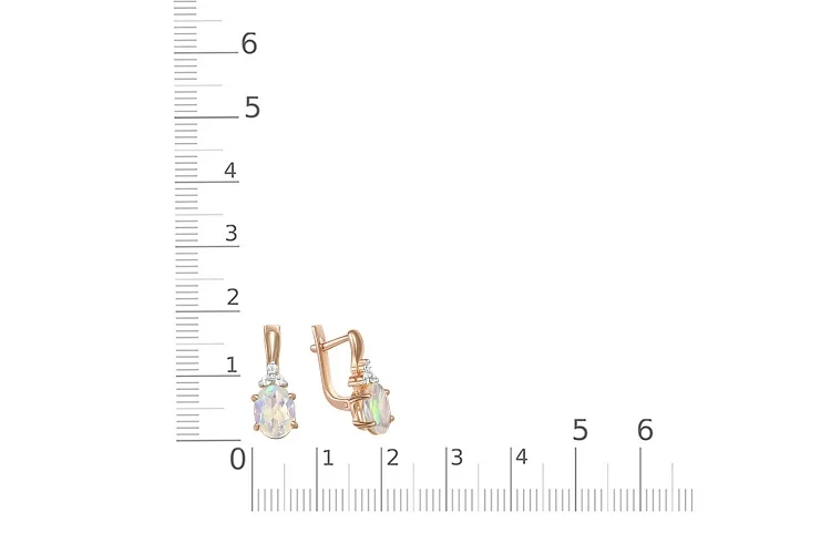 Серьги из красного золота с 2 опалами и 6 фианитами