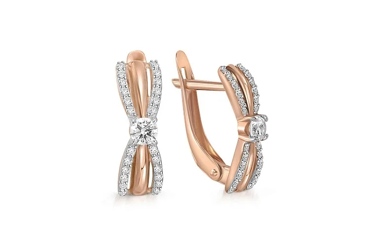 Серьги из красного золота с 50 фианитами