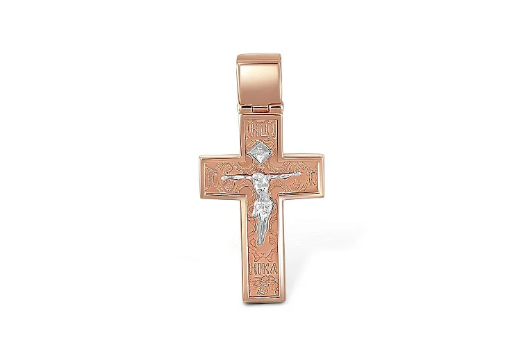 Крест из красного золота с фианитом