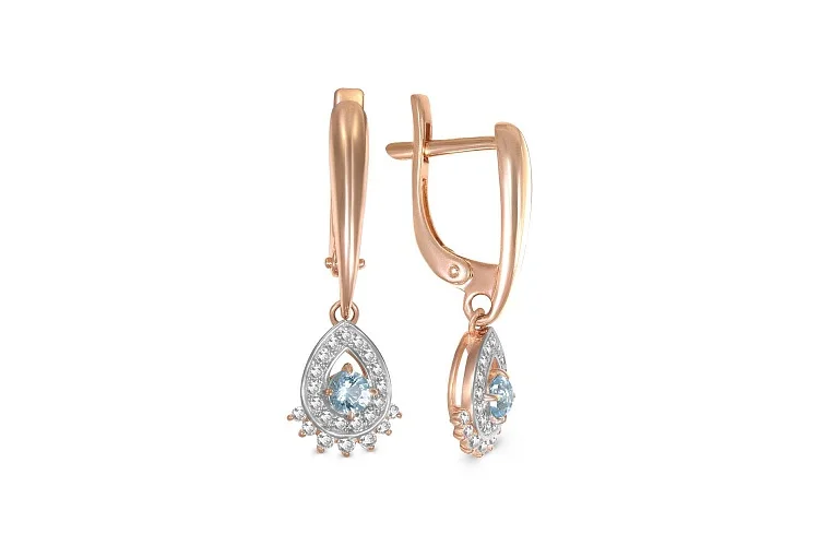 Серьги из красного золота с 46 фианитами