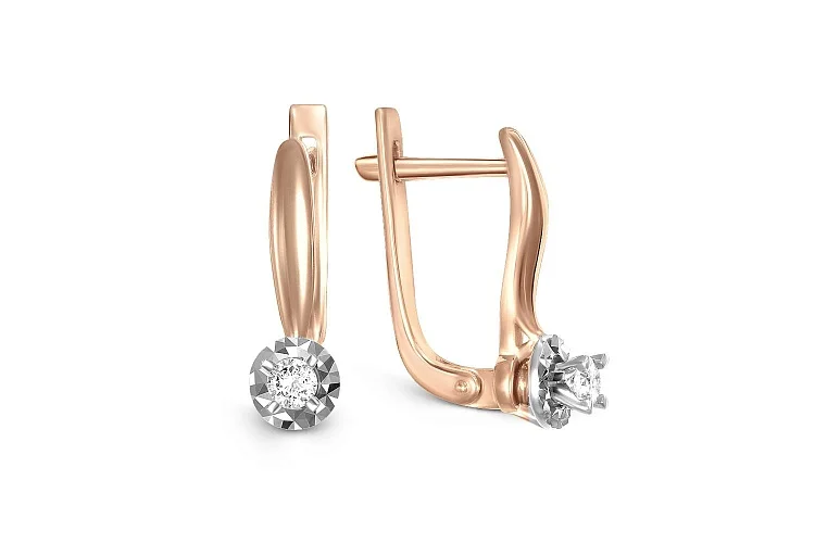 Серьги из красного золота с 2 бриллиантами