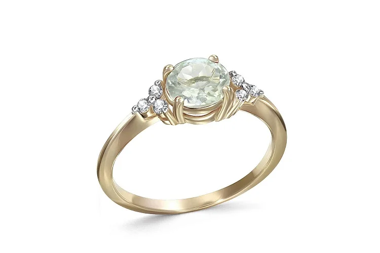 Кольцо из жёлтого золота с аметистом и 6 фианитами