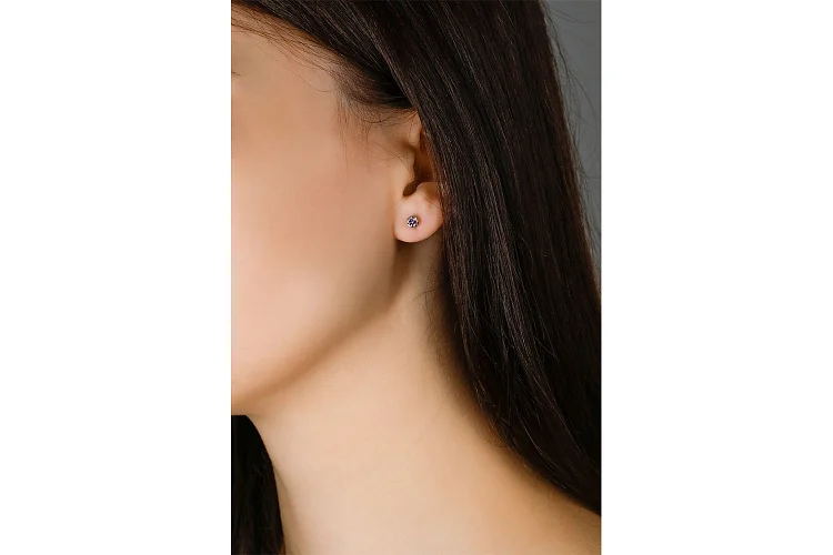 Серьги-пусеты из красного золота с 2 танзанитами