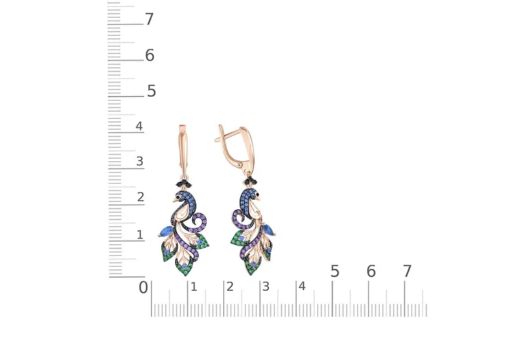 Серьги Птицы из красного золота с 126 фианитами