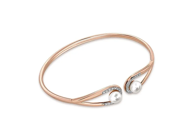 Браслет из красного золота с 2 жемчужинами и 30 фианитами