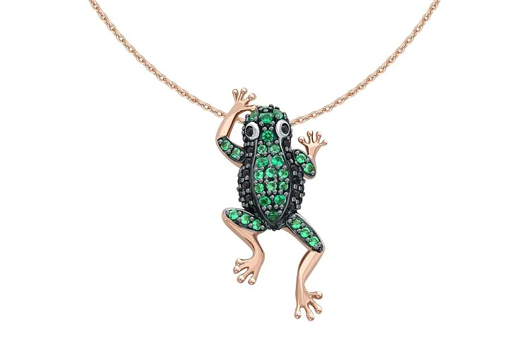 Колье Лягушка из красного золота с 47 фианитами