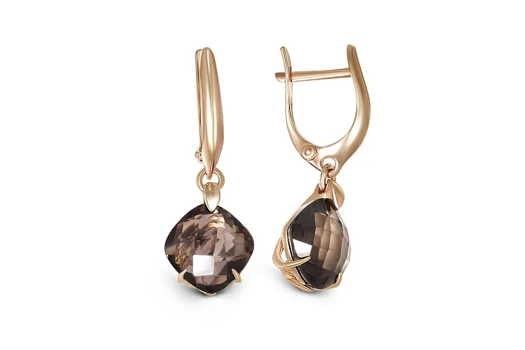 Серьги из красного золота с 2 раухтопазами