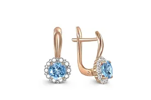 Серьги из красного золота с 2 топазами swiss и 20 фианитами