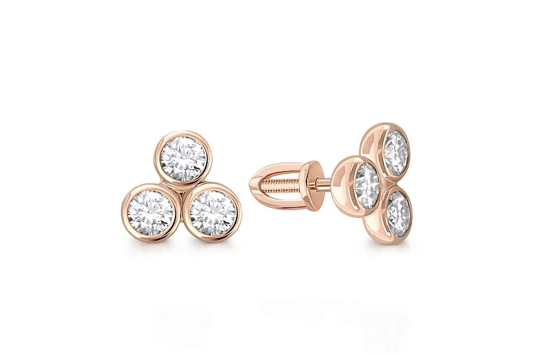 Серьги-пусеты из красного золота с 6 муассанитами