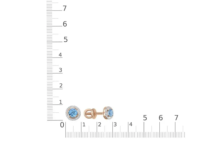 Серьги-пусеты из красного золота с 2 топазами swiss и 46 фианитами