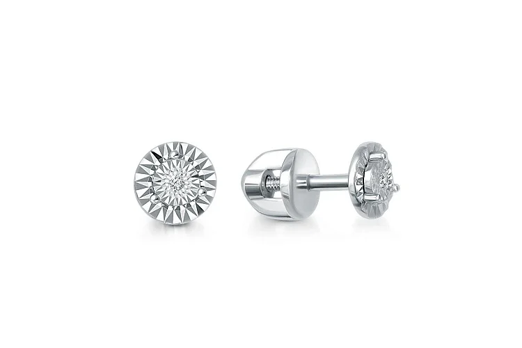 Серьги-пусеты из белого золота с 2 бриллиантами