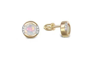 Серьги-пусеты из жёлтого золота с 2 опалами и 12 фианитами