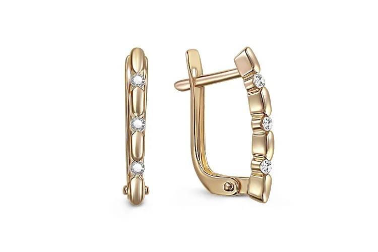 Серьги из жёлтого золота с 6 фианитами